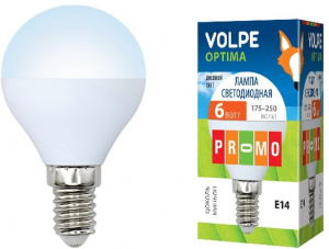 Лампа светодиодная LED-G45-6W/DW/E14/FR/O  шар матовая. Дневной свет  Optima