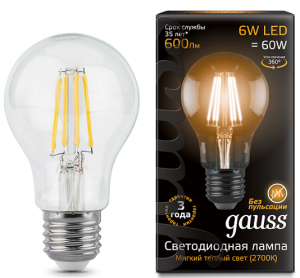 Лампа светодиодная LED 6Вт Е27 теплый Filament
