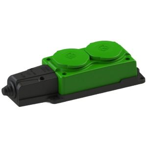 Колодка ОУ двойная 2гн. с загл. каучук 2P+PE 1x16A 220-240V IP54 зеленый 4132 851467, NE-AD 