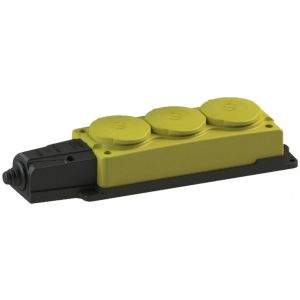 Колодка ОУ тройная 3гн. с загл. каучук 2P+PE 1x16A 220-240V IP54 желтый 4153 851472, NE-AD 