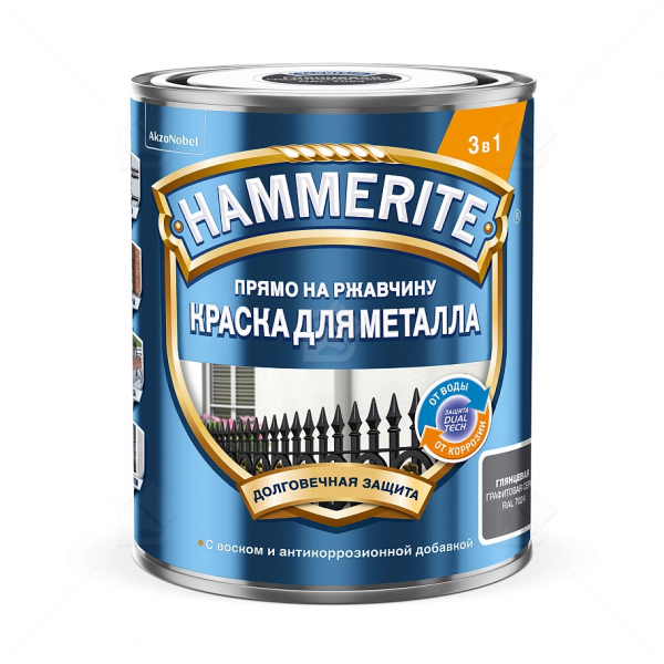 Краска Hammerite гладкая Серая RAL 7042 0.75 л 022027