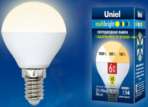 Лампа светодиодная LED-G45-6W/WW/E14/FR/MB PLM11WH Шар  матовая  Теплый белый свет Multibright.