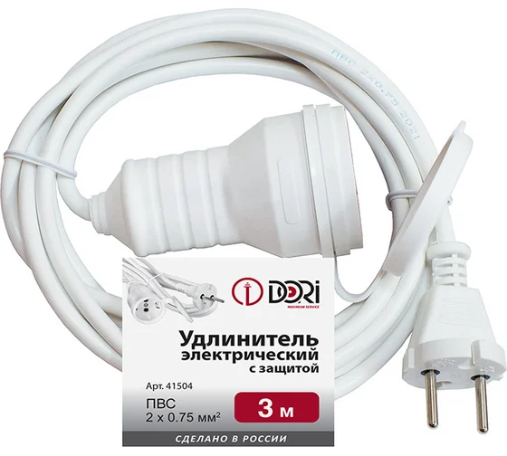 Удлинитель шнур  ПВС 2х0,75мм2 белый IP44, 3м 41504