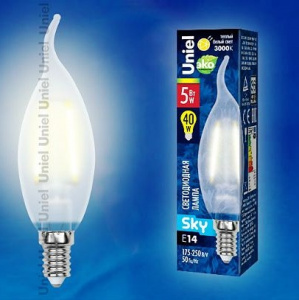 Лампа светодиодная LED-CW35-6W/WW/E14/FR PLS02WH Свеча на ветру, прозрачная . Теплый белый свет Sky