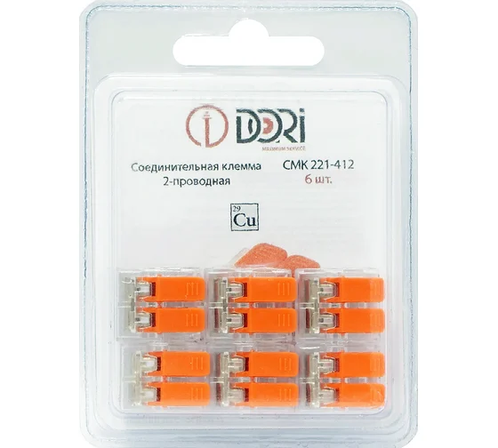 Соединительная клемма Dori (СМК 221-412) 2-х проводная, прозрачная 6шт в блистере 46257