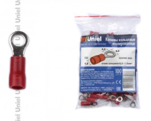 Клемма кольцевая изолированная 0,5-1,5кв.мм UTC-R-4 A1 RED 100 POLYBAG (100шт) Красный*