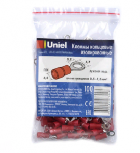 Клемма кольцевая изолированная 0,5-1,5кв.мм UTC-R-3 A1 RED 100 POLYBAG (100шт) Красный*