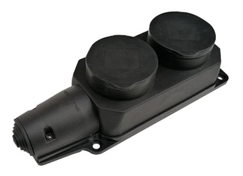 Колодка ОУ двойная 2гн. с загл. каучук 2P+PE 1x16A 220-240V IP44 черн. (Турция) E1M
