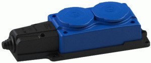 Колодка ОУ двойная 2гн. с загл. каучук 2P+PE 1x16A 220-240V IP54 синий 4142 841754, NE-AD Турция)