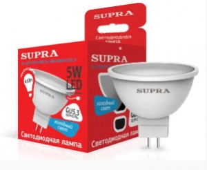 Лампа светодиод.  GU5.3  220/230В 5 Вт 4000K MR16 ЭКОНОМ (SL-LED-ECO-MR16-5W/4000/GU5.3) SUPRA   
