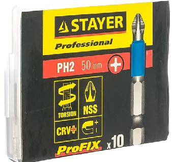Набор бит,STAYER ProFix PH2, 50 мм, 10 шт,Professional (26203-2-50-01)