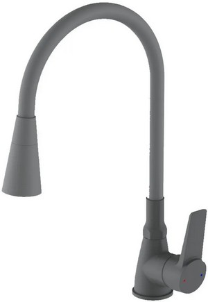 Смеситель для кухни POTATO P58155QH ø35, п/гайку, гибкий излив, 2-х реж. аэратор, серый