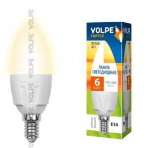 Лампа светодиодная LED-C37-6W/WW/E14/FR/O Форма "свеча", матовая колба.Корпус плас,cвет теплый белый