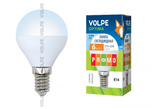 Лампа светодиодная LED-G45-6W/NW/E14/FR/O  шар, матовая колба. Корпус пластик Цвет белый Optima