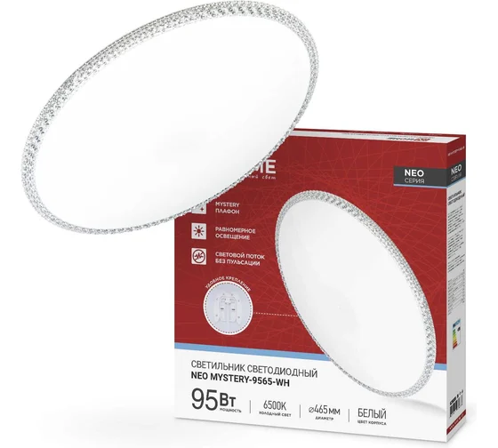 Св-к св/д декоративный 95W(7600lm) 6500K 6K 460x67мм белый IP40 NEO MYSERY-9565-WH 0880 ASD/InHe№210