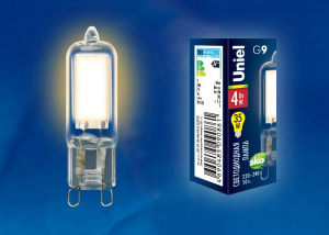 Лампа светодиодная LED-JCD-4W/WW/G9/CL GLZ01TR прозрачная. Теплый белый свет (3000К).