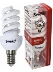Лампа ЭСБ Sweko SP E14  8W 4000 87х46(T2) (480lm) CFL-SF2-08W-840-E14-8 картон 38215/429564