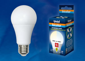Лампа светодиодная LED-A60-9W/WW+NW/E27/FR PLB01WH А, матовая. Теплый белый Bicolor.