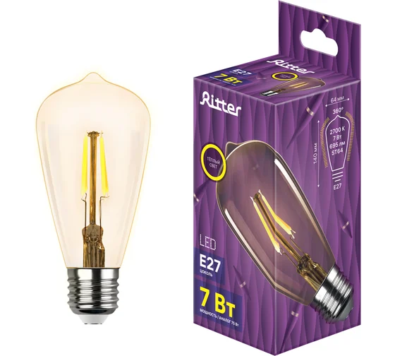 Лампа filament конус ST64 7Вт E27 2700K 695Лм 230В 32436 2 REV