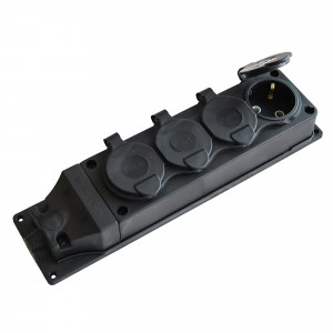 Колодка ОУ четверная 4гн. с загл. каучук 2P+PE 1x16A 220-240V IP44 черн.