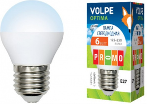 Лампа светодиодная LED-G45-6W/DW/E27/FR/O  шар., матовая Дневной свет.Optima. 