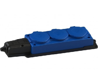 Колодка ОУ тройная 3гн. с загл. каучук 2P+PE 1x16A 220-240V IP54 синий 4143  841755(Турция)