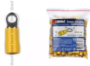 Клемма кольцевая изолированная 4-6кв.мм  UTC-R-4 D1 YELLOW 100 POLYBAG (100шт) Желтый*