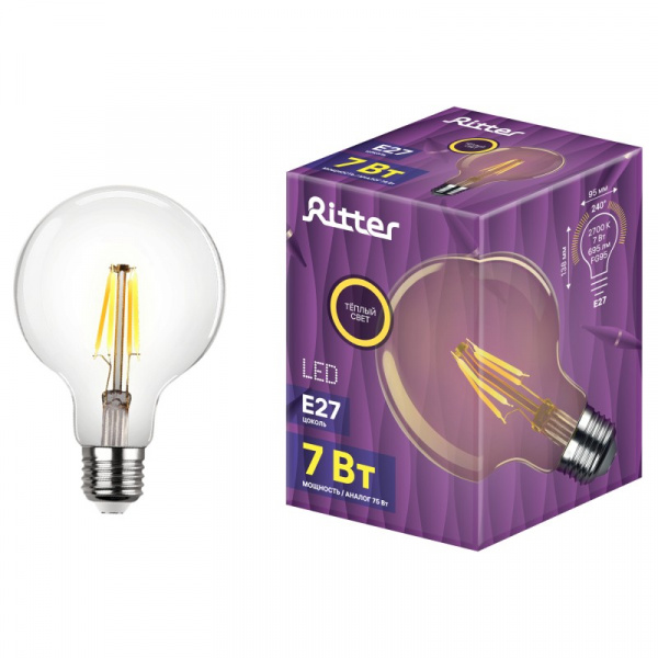 Лампа filament шар G95 7Вт E27 2700K 695Лм 230В 32434 8 REV