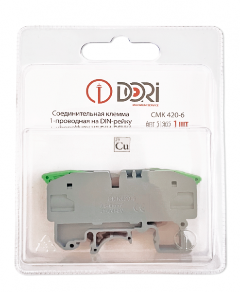Соединительная клемма Dori на дин рейку (CMK 420-4) проходная (0,2-4mm2), 32А зеленый, 2 шт.52184