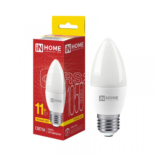 Лампа светодиодная LED-СВЕЧА-VC 11Вт 230В Е27 3000К 1050Лм IN HOME 4690612020488 IN-HOME