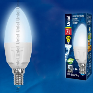 Лампа светодиодная LED-C37 7W/NW/E14/FR PLP01WH Форма свеча, матовая . Белый свет 4000К Яркая 100