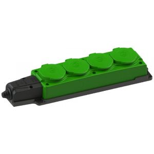Колодка ОУ четверная 4гн. с загл. каучук 2P+PE 1x16A 220-240V IP54 зеленый 4134 851469, NE-AD  