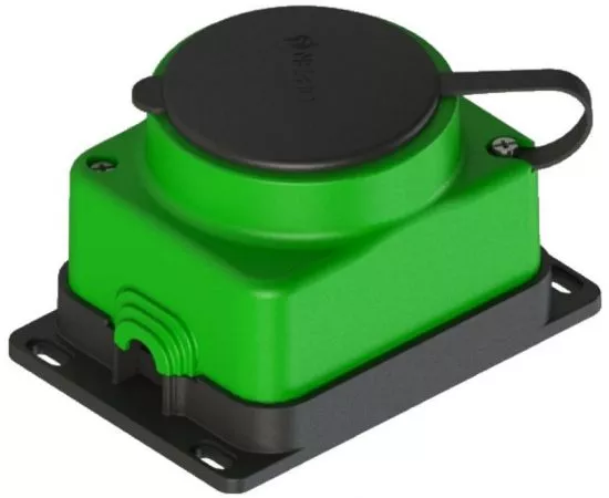 Розетка прямая ОУ 1гн. с загл. каучук 2Р+РЕ 1х16А 220-240V IP44 Зеленый 4503 855036, NE-AD 