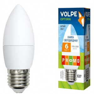 Лампа светодиодная LED-C37-6W/NW/E27/FR/O "свеча", матовая.Белый свет.Optima. 