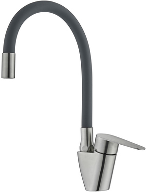 Смеситель для кухни POTATO P57310S-19 ø35 п/г БОК ручка, с гибким изливом, цвет: серый 