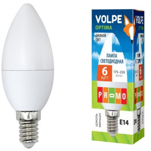 Лампа светодиодная LED-C37-6W/DW/E14/FR/O Форма "свеча", матовая. Дневной свет. Optima