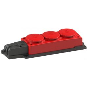 Колодка ОУ тройная 3 гн. с загл. каучук 2P+E 1x16А 220-240V IP44 красная K-3e-RED 5070 ЭРА 