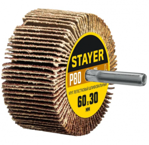 Круг шлифовальный лепестковый на шпильке d6мм,Р80,Stayer d60*30мм 36608-080