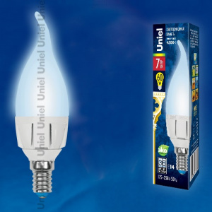 Лампа светодиодная LED-CW37 7W/NW/E14/FR PLP01WH Cвеча на ветру матовая  Белый свет 4000К Яркая