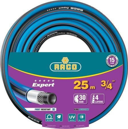 Шланг поливочный RACO EXPERT, 3/4″, 25 м, 30 атм, четырёхслойный, армированный,  (40302-3/4-25)