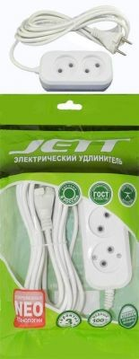 Удлинитель сетевой Jett ПВС 2*0,75 2 розетки 10 м 10А белый  РС2