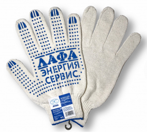 Перчатки х/б 10кл. 4 нитки с ПВХ (Точка), размер 10,5" ЛАФА белые/250 подвес