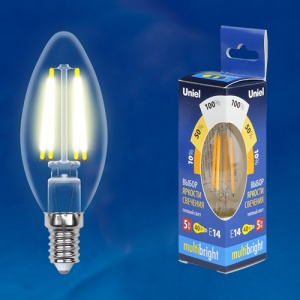 Лампа светодиодная LED-C35-5W/WW/E14/CL/MB GLM10TR Свеча, прозрачная. Теплый белый свет Multibright