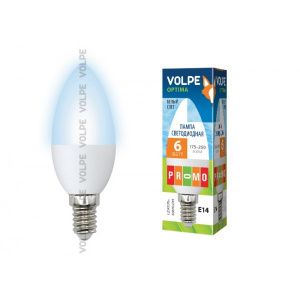 Лампа светодиодная LED-C37-6W/NW/E14/FR/O "свеча", матовая колба.Корпус пласт.Цвет белый Optima