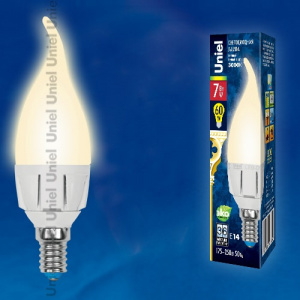 Лампа светодиодная LED-CW37 7W/WW/E14/FR PLP01WH  Свеча на ветру  матовая.Теплый белый свет 3000К Яр