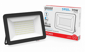 Прожектор св/д 70W(4370lm) Gauss Elementary IP65 6500K 6K 191x164x30 черный ПРОМО 613100370P №92