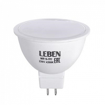 Лампа светодиодная LEBEN MR16 5W,4200K.,360Lm 220V 