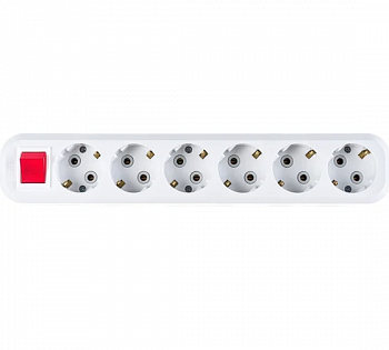 Колодка 6гн.роз. 16А 250В Makel (корп. ABS, белая, земля, выкл., инд.) MGP231
