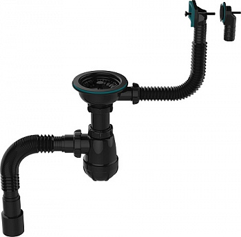 Сифон 3 1/2*40 с чёрн мет.реш, прямоуг/кругл перелив, гт 40х40/50 BLACK Aquant B0186 