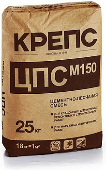 Цементно-песчаная смесь М150, 25кг КРЕПС 04072027